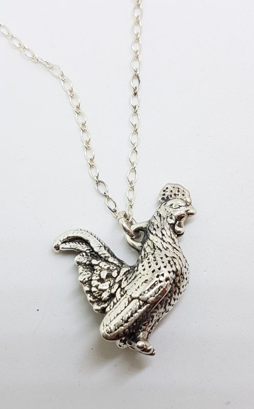 Sterling Silver Large Rooster Pendant on Silver Chain