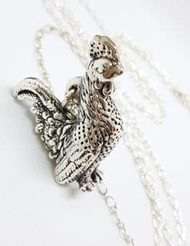 Sterling Silver Large Rooster Pendant on Silver Chain