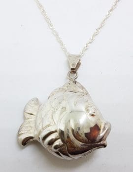 Sterling Silver Large Hollow Fish Pendant on Silver Chain