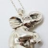 Sterling Silver Large Hollow Elephant Pendant on Silver Chain
