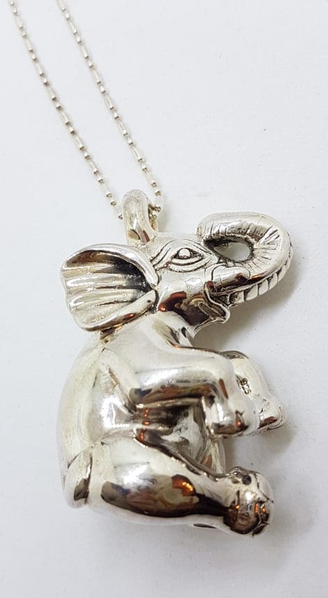 Sterling Silver Large Hollow Elephant Pendant on Silver Chain