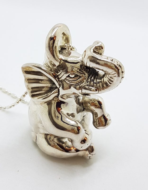 Sterling Silver Large Hollow Elephant Pendant on Silver Chain