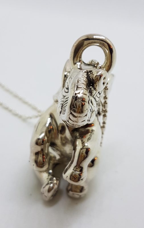 Sterling Silver Large Hollow Elephant Pendant on Silver Chain