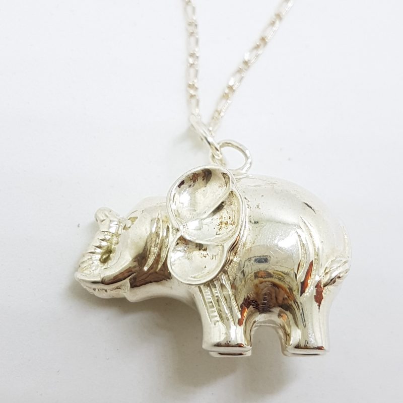 Sterling Silver Large Solid/Heavy Elephant Pendant on Silver Chain