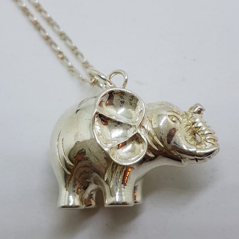 Sterling Silver Large Solid/Heavy Elephant Pendant on Silver Chain