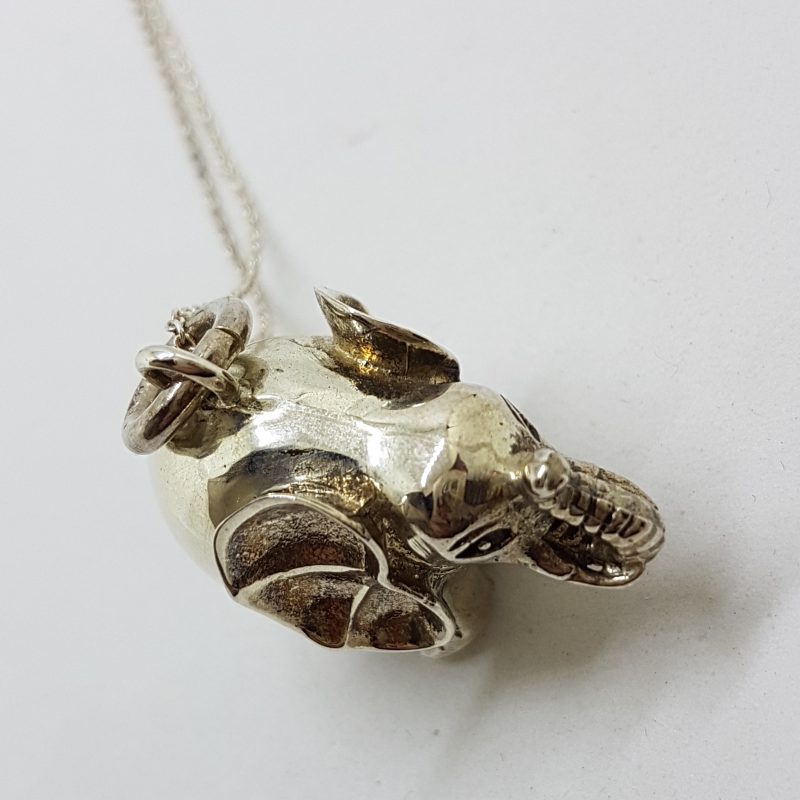 Sterling Silver Large Solid/Heavy Elephant Pendant on Silver Chain
