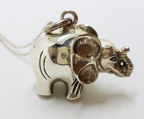 Sterling Silver Large Solid/Heavy Elephant Pendant on Silver Chain