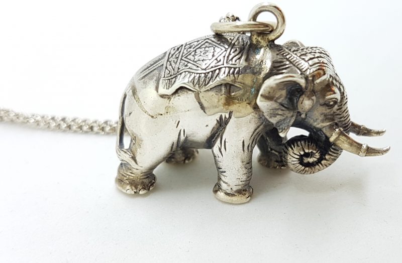 Sterling Silver Heavy Solid Elephant Pendant on Silver Chain