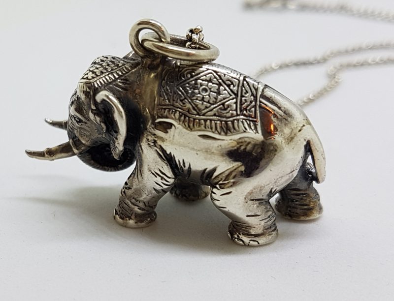 Sterling Silver Heavy Solid Elephant Pendant on Silver Chain