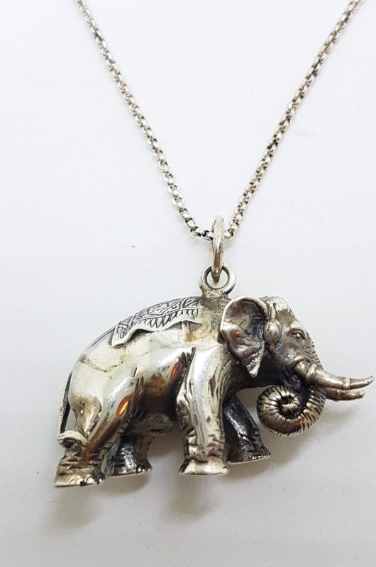 Sterling Silver Heavy Solid Elephant Pendant on Silver Chain