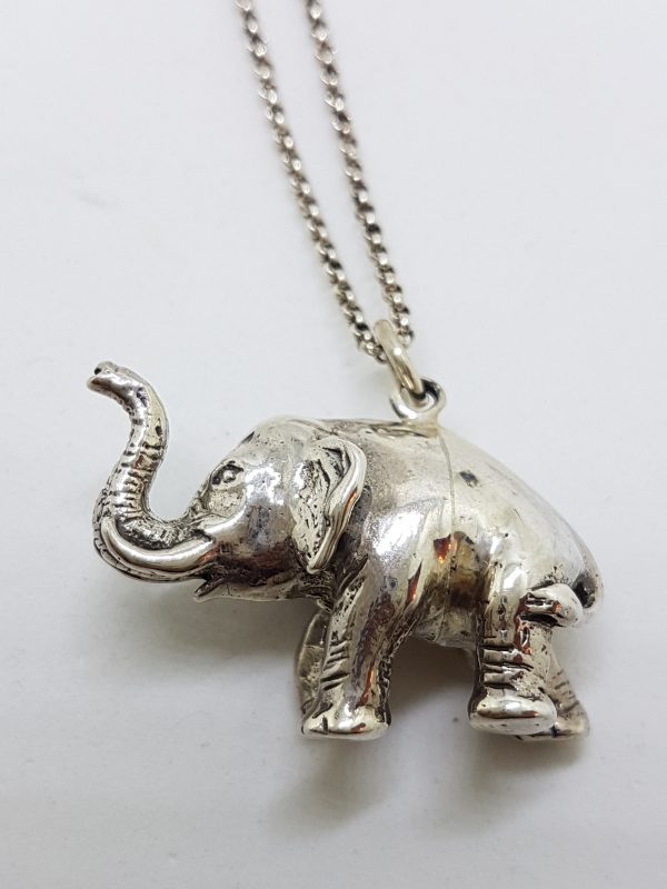 Sterling Silver Heavy Solid Elephant Pendant on Silver Chain