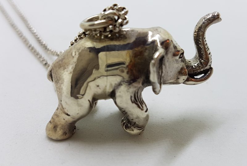 Sterling Silver Heavy Solid Elephant Pendant on Silver Chain