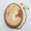 9ct Yellow Gold Oval Intricate Cameo Lady Head Brooch