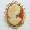 14ct Yellow Gold Oval Ornate Cameo Lady Head Brooch/Pendant