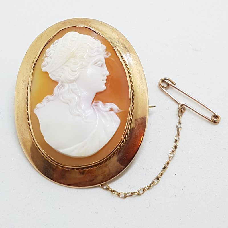 9ct Rose Gold Large Oval Cameo Lady Brooch