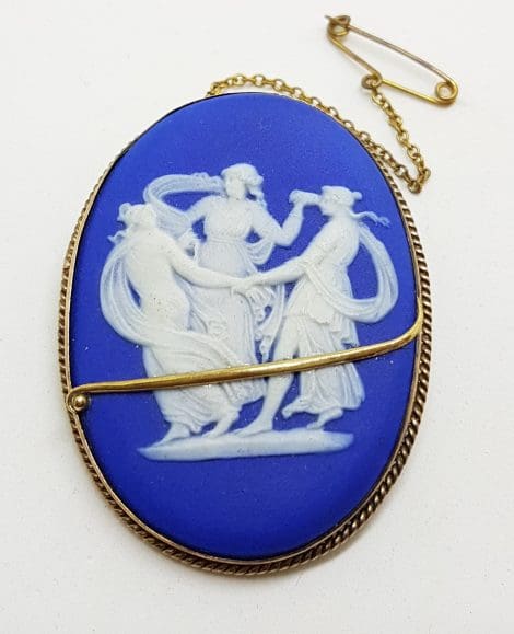 9ct Yellow Gold Large Oval Wedgwood Cameo Three Graces Brooch