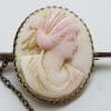 9ct Yellow Gold Round Pink Cameo Bar Brooch
