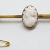 9ct Yellow Gold Oval Pink Cameo Lady Head Bar Brooch