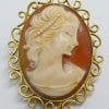 14ct Yellow Gold Oval Ornate Cameo Lady Head Brooch/Pendant