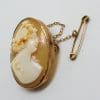 9ct Yellow Gold Oval Cameo Lady Brooch