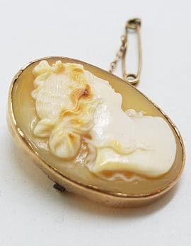 9ct Yellow Gold Oval Cameo Lady Brooch
