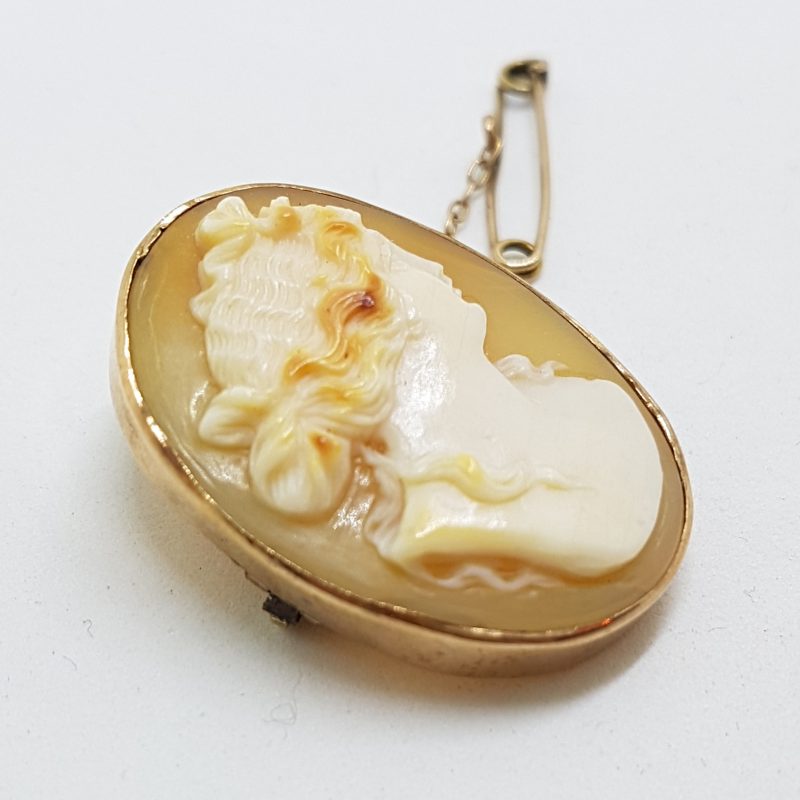 9ct Yellow Gold Oval Cameo Lady Brooch