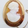 9ct Rose Gold Large Oval Cameo Lady Brooch
