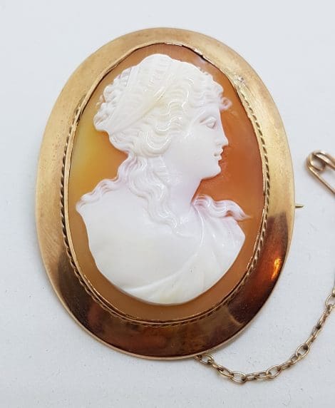 9ct Rose Gold Large Oval Cameo Lady Brooch