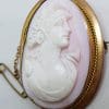 9ct Rose Gold Large Oval Lady Pink Cameo Brooch