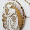 9ct Yellow Gold Large Oval Ornate Greek Mythology Hebe Scenery Cameo Brooch