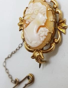9ct Yellow Gold Ornate Design Oval Lady Cameo Brooch