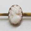 9ct Gold Oval Pink Cameo Lady Head Bar Brooch