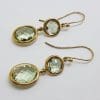 9ct Yellow Gold Green Amethyst / Prasiolite Long Round & Oval Drop Earrings