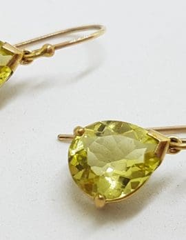 9ct Yellow Gold Teardrop Lemon Citrine Drop Earrings