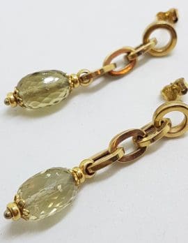 9ct Yellow Gold Lemon Citrine / Quartz Long Drop Earrings