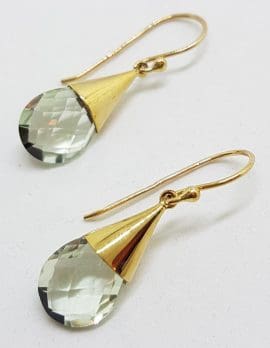 9ct Gold Green Amethyst / Prasiolite Drop Earrings