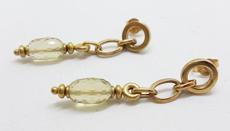 9ct Yellow Gold Lemon Citrine / Quartz Long Drop Earrings