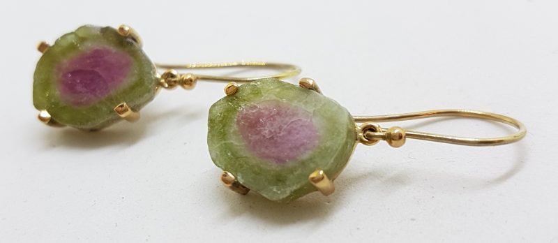 9ct Yellow Gold Watermelon Tourmaline Drop Earrings