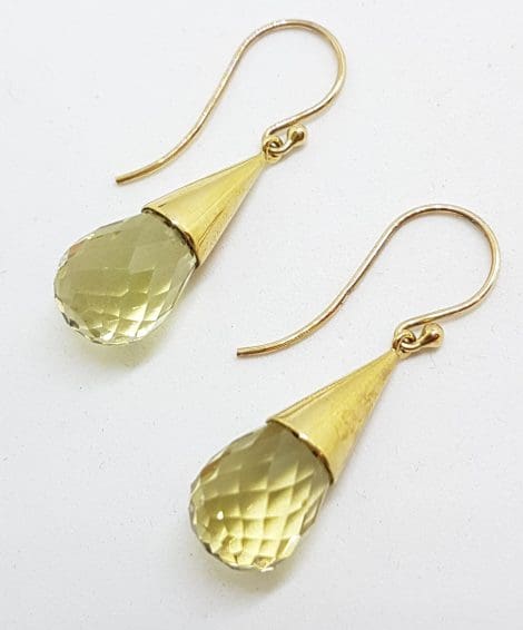 9ct Yellow Gold Lemon Citrine / Quartz Cone Drop Earrings