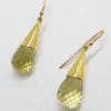 9ct Yellow Gold Lemon Citrine / Quartz Cone Drop Earrings