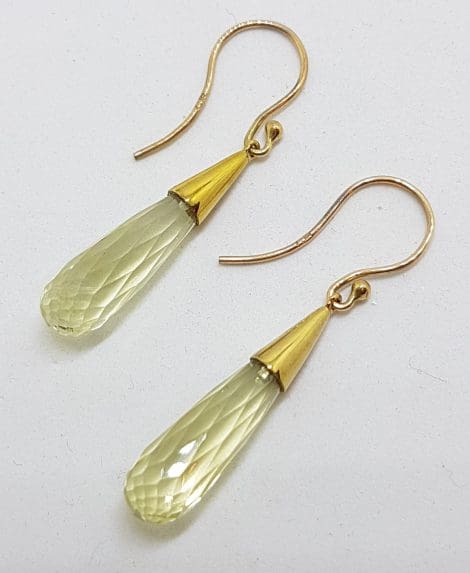 9ct Yellow Gold Lemon Citrine / Quartz Cone Drop Earrings