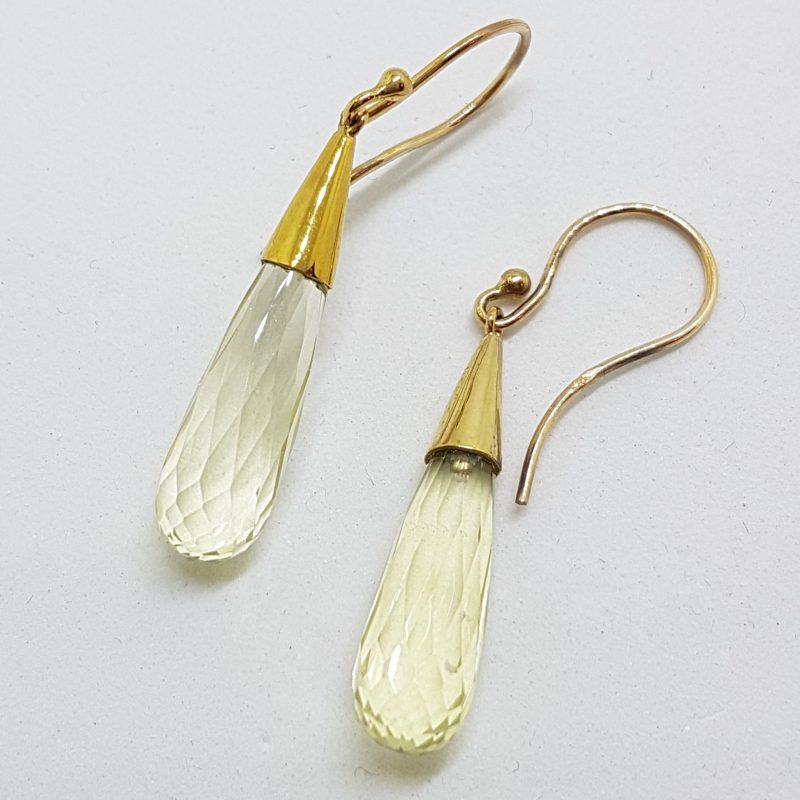 9ct Yellow Gold Lemon Citrine / Quartz Cone Drop Earrings