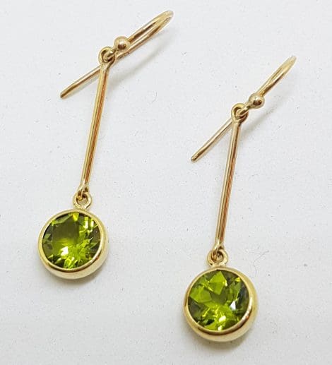9ct Gold Long Peridot Drop Earrings