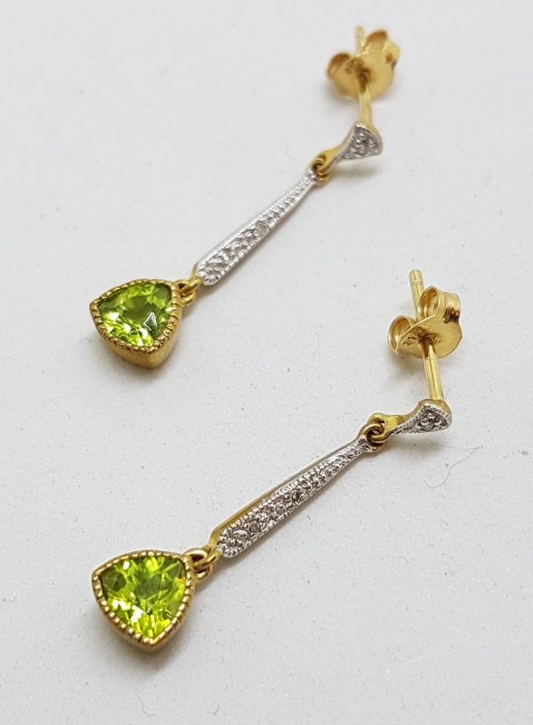 20200622_200119 9ct Yellow Gold Peridot & Diamond Long Drop Earrings