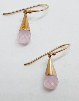 9ct Yellow Gold Faceted Rose Quartz Cone Drop Earrings