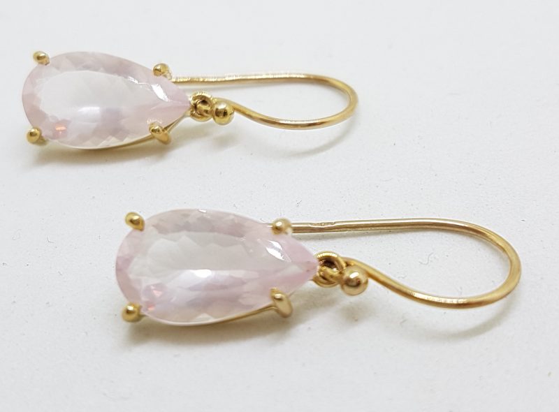 9ct Yellow Gold Faceted Rose Quartz Teardrop Shape Drop Earrings