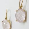 9ct Yellow Gold Faceted Rose Quartz Oval Drop Earrings