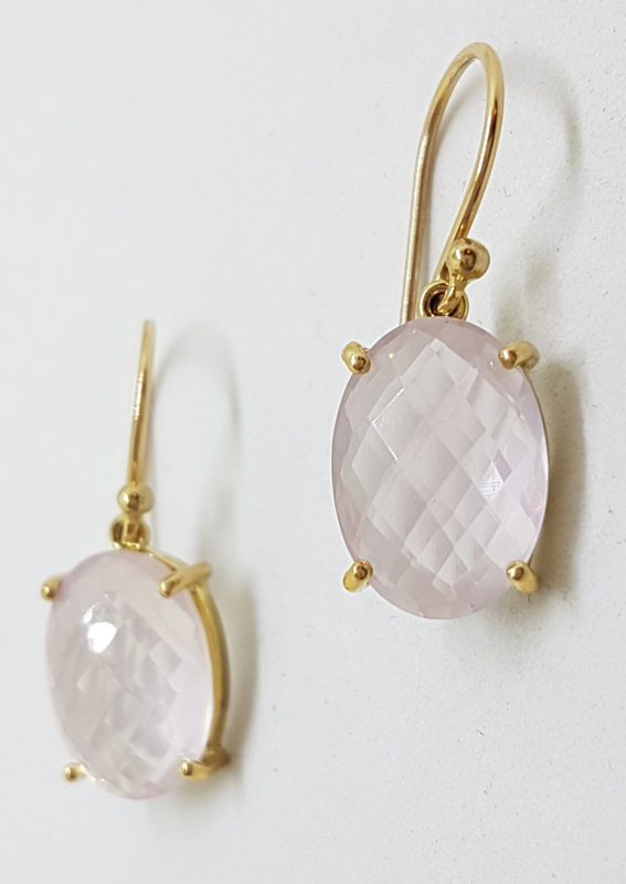 20200622_200842 9ct Yellow Gold Faceted Rose Quartz Oval Drop Earrings