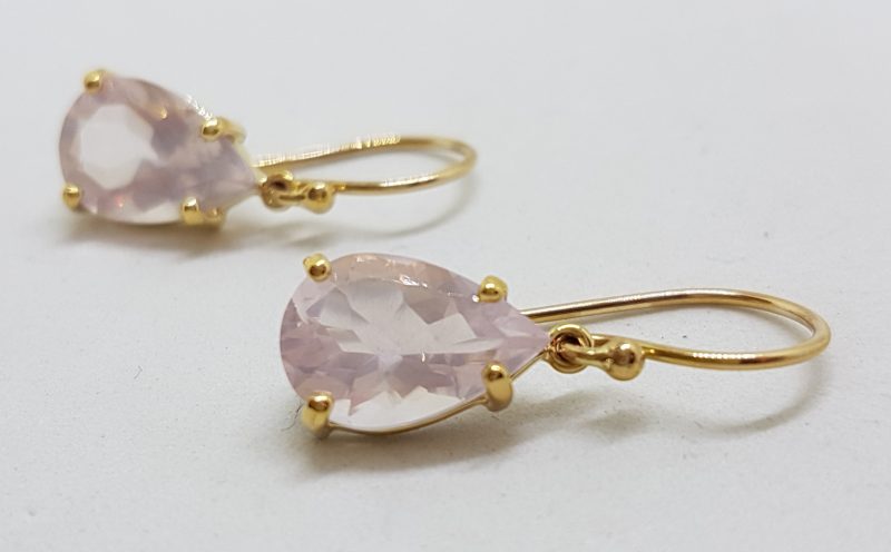 9ct Yellow Gold Faceted Rose Quartz Teardrop Shape Drop Earrings