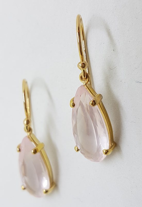 9ct Yellow Gold Faceted Rose Quartz Teardrop Shape Drop Earrings